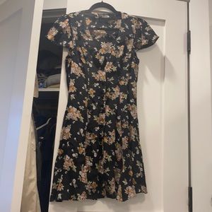 reformation mini dress black floral, size 2